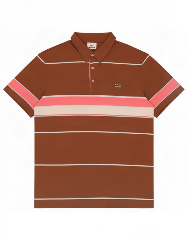 Polo Lacoste para hombre talla 4 algodón a rayas marrón medio