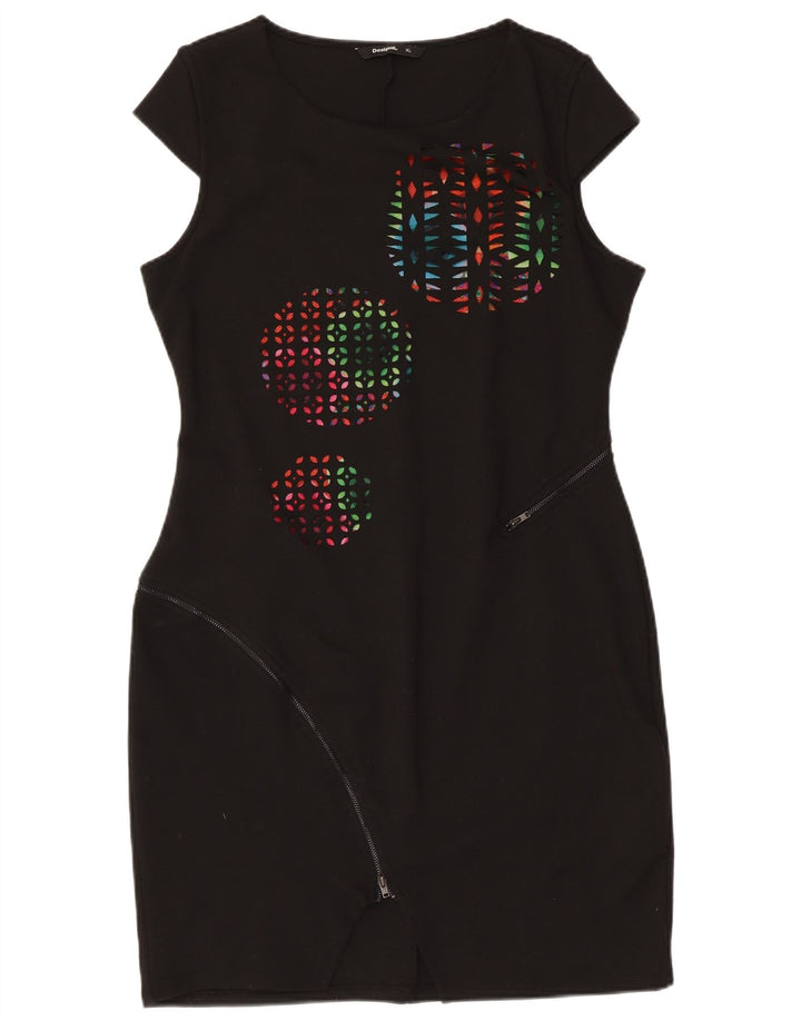 Desigual Vestido tubo gráfico para mujer UK 40 XL Poliéster geométrico negro
