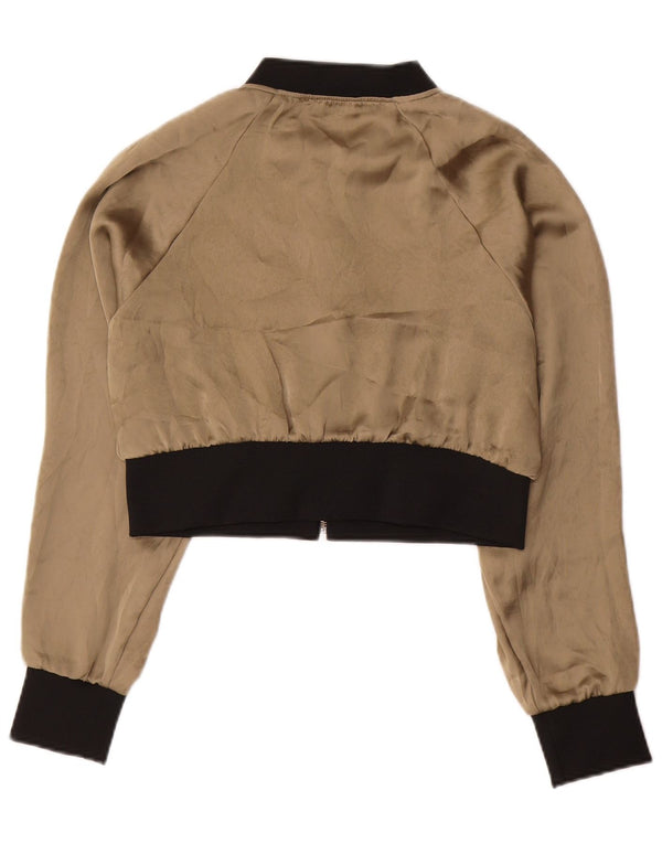 ZARA Mujer Crop Bomber Jacket UK 10 Small Beige Colorblock Poliéster