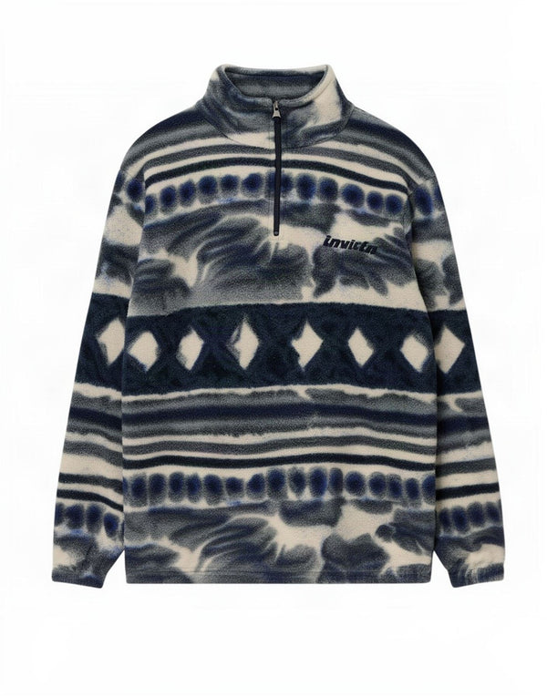 Invicta Jersey holgado de forro polar con cuello y cremallera para hombre, tamaño pequeño, azul marino, geométrico