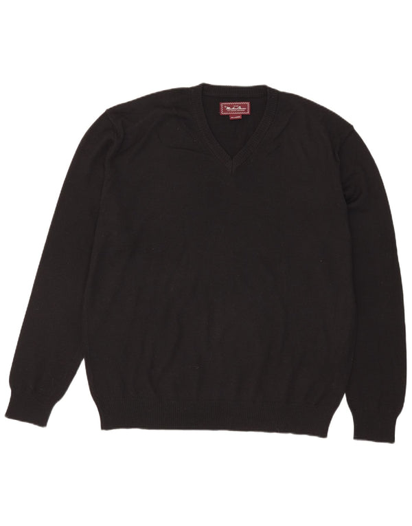 Marlboro Classics - Jersey con cuello en V para hombre, talla 2XL, lana merino negra
