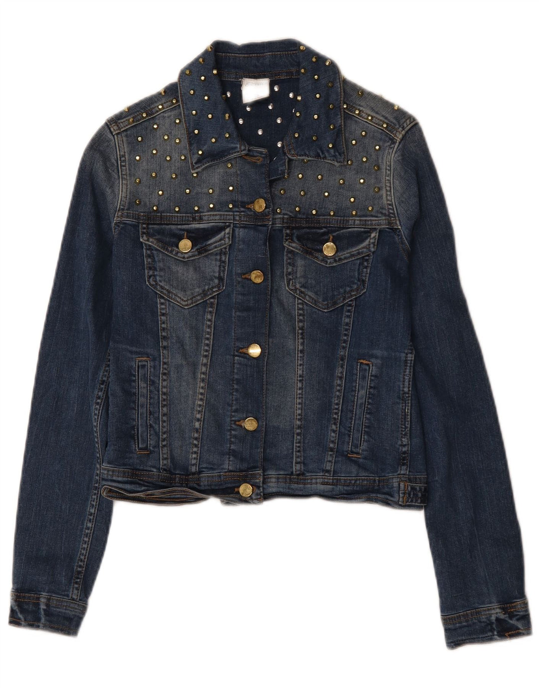 Zara Mujer Crop Denim Chaqueta UK 10 Small Azul Algodón