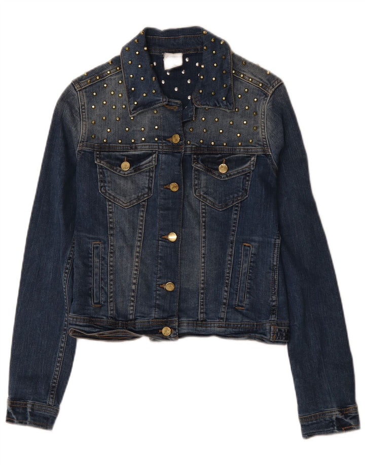 Zara Mujer Crop Denim Chaqueta UK 10 Small Azul Algodón