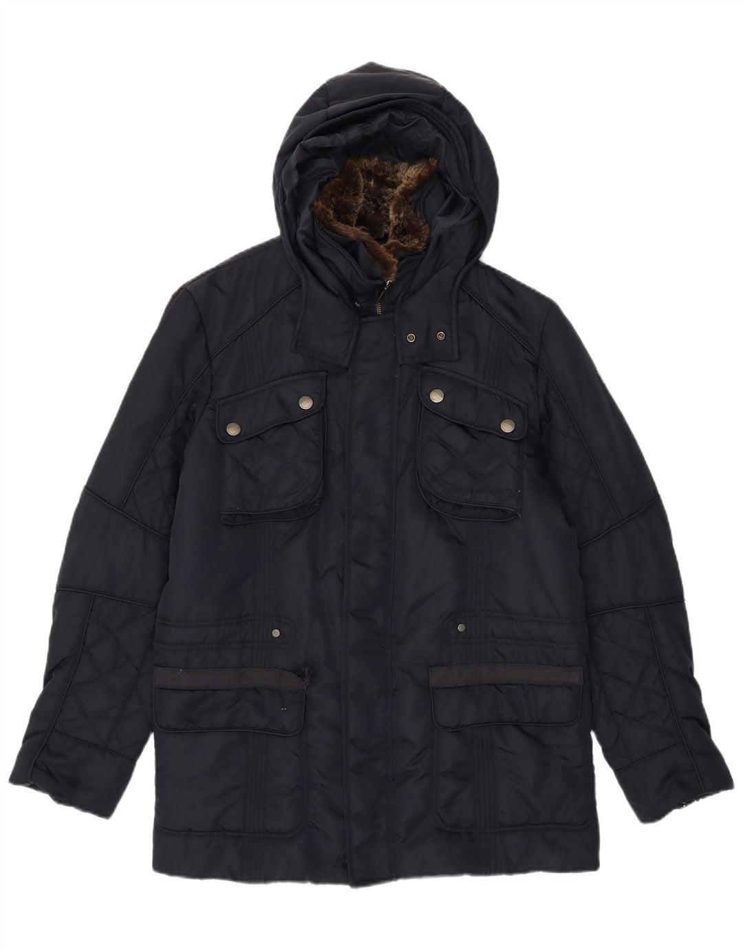 Chaqueta utilitaria con capucha para hombre Trussardi Jeans IT 48 Medium Azul marino Poliamida
