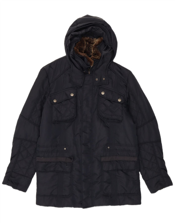 Chaqueta utilitaria con capucha para hombre Trussardi Jeans IT 48 Medium Azul marino Poliamida