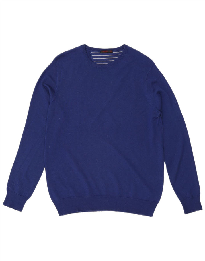 Jersey Carrera Hombre Cuello Redondo Lana Azul Medio