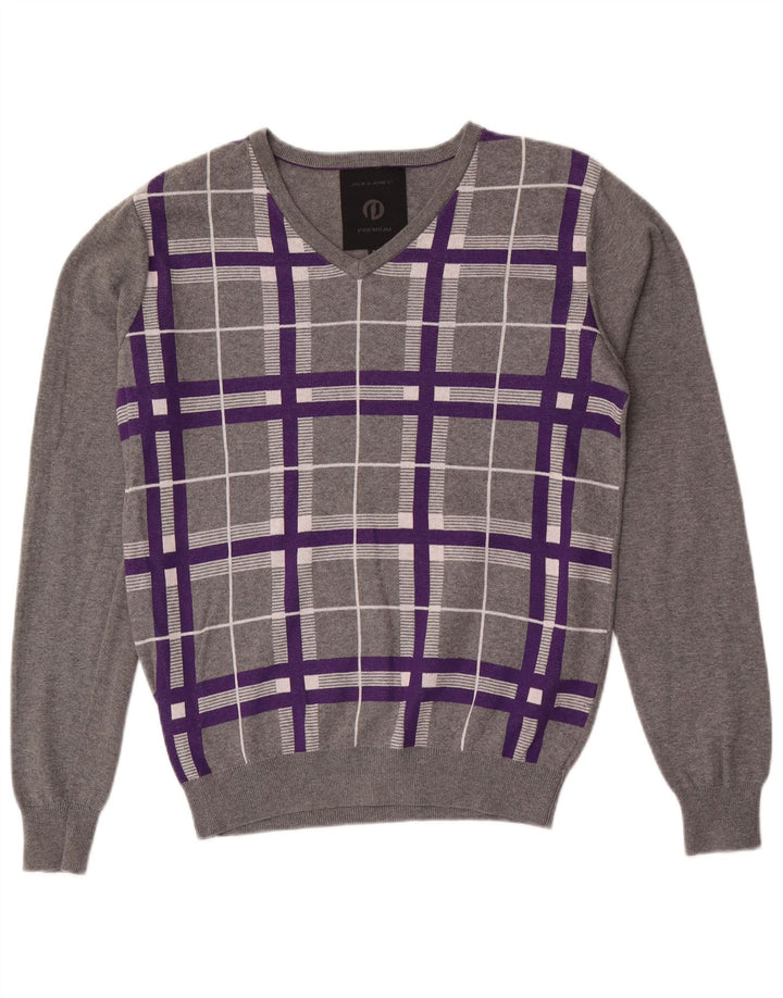 Jack & Jones Jersey con Cuello en V para Hombre Small Grey Check Cotton