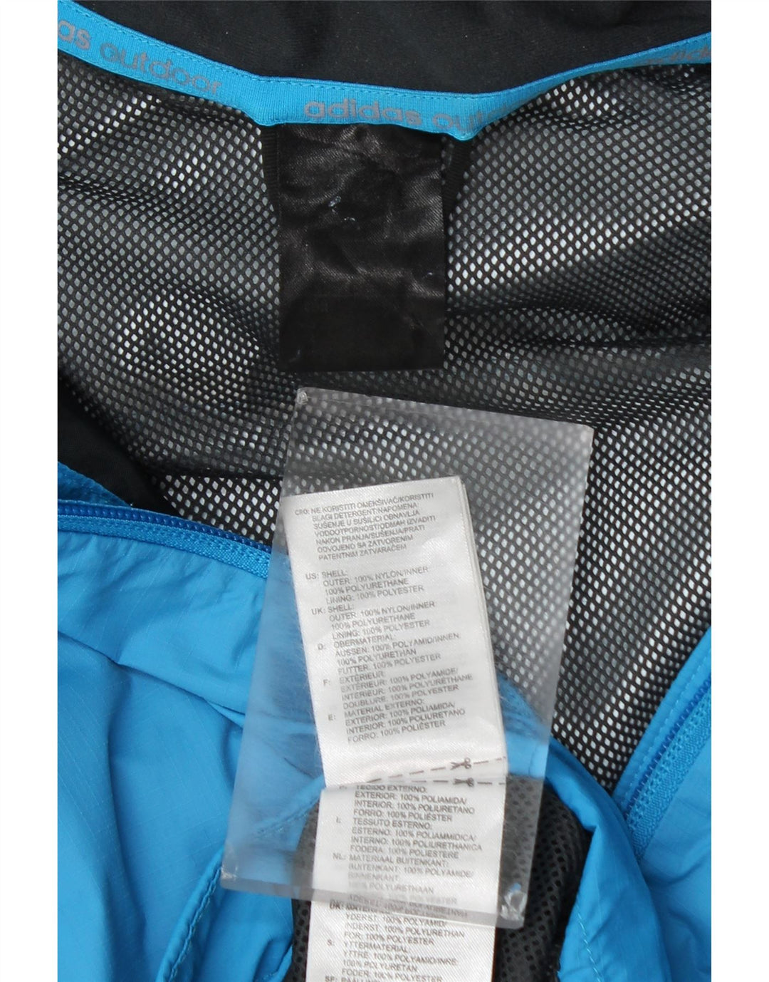Adidas - Chaqueta impermeable con capucha para hombre, talla 40, nailon azul grande