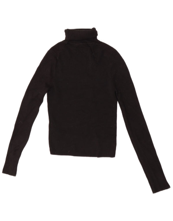 Zara Mujer Crop Roll Neck Jumper Sweater UK 12 Medium Black Viscosa