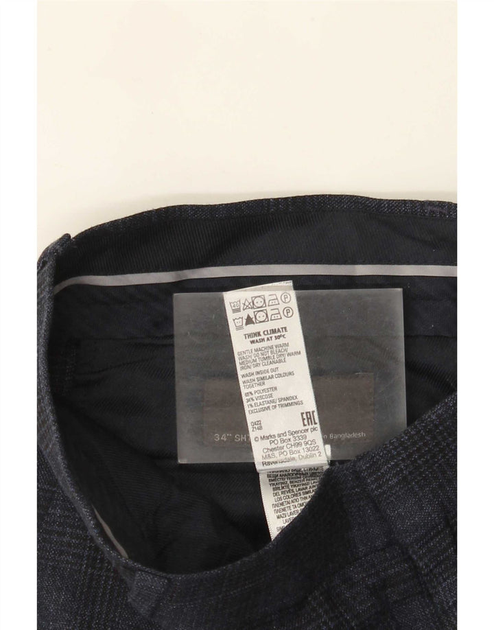 Marks & Spencer Pantalón chino para hombre W34 L29 Pata de gallo azul marino