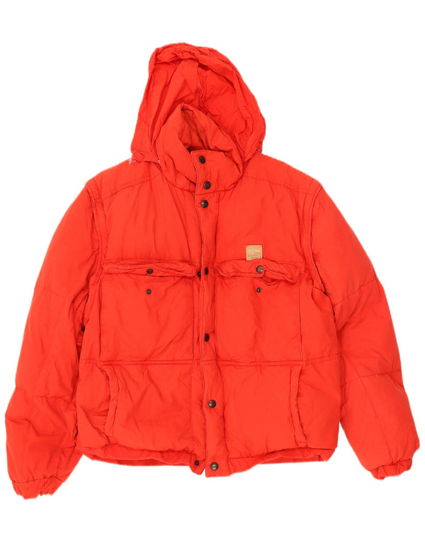 Vintage hombres con capucha chaqueta acolchada Reino Unido 40 algodón rojo grande