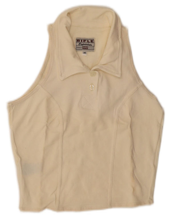 Rifle Polo corto sin mangas para mujer UK 12 Medium Off White Cotton