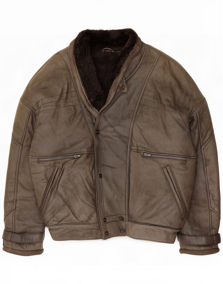 Guy Laroche Chaqueta de piel de oveja para hombre IT 52 XL Gris