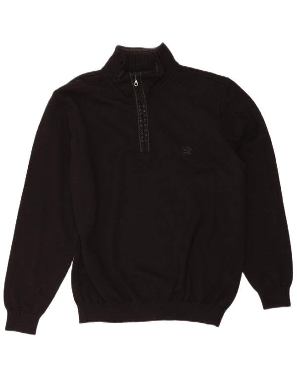 Paul & Shark Jersey con cuello y cremallera para hombre XL Lana virgen negra