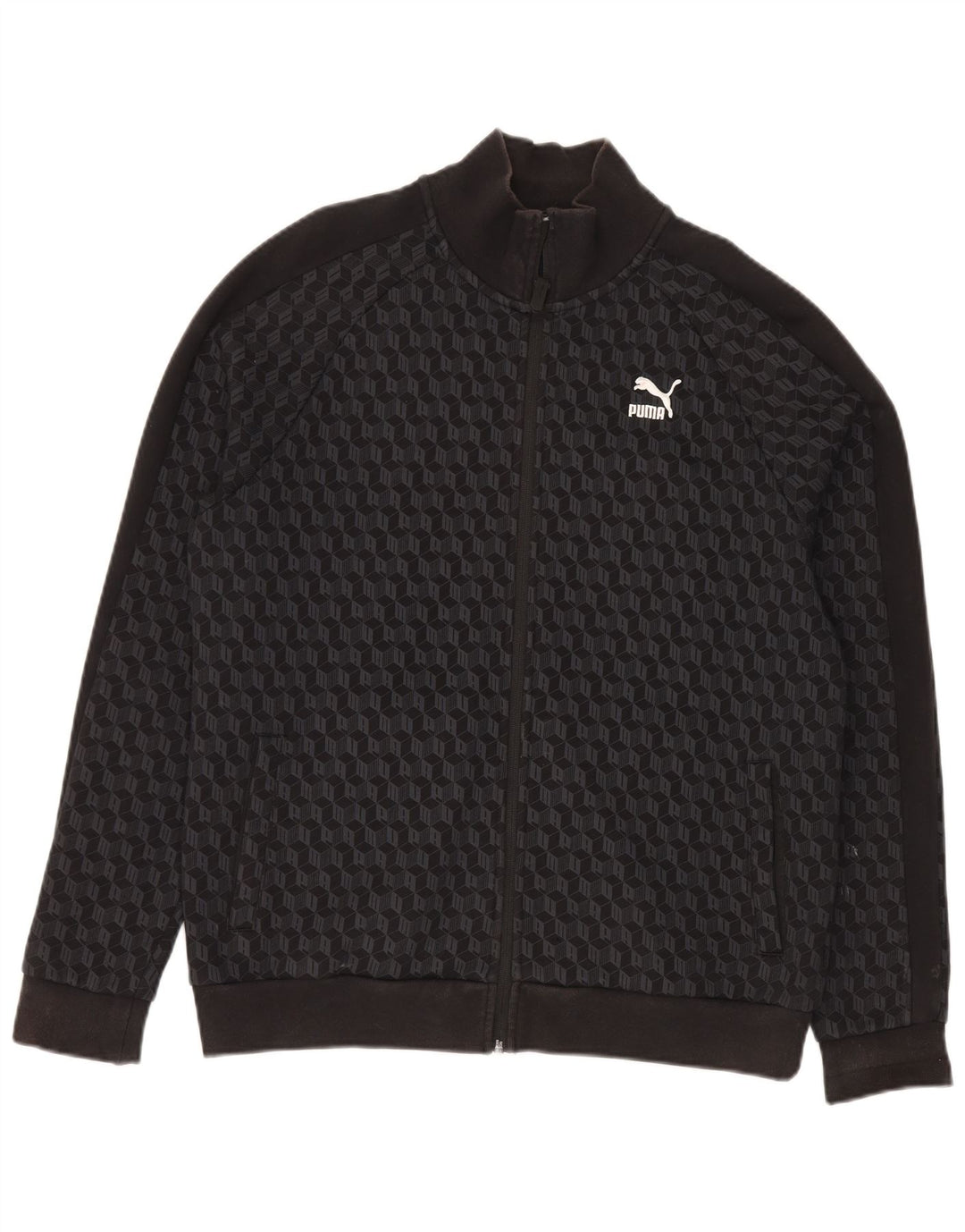 Puma Chaqueta de chándal con gráfico para hombre, talla grande, algodón geométrico negro