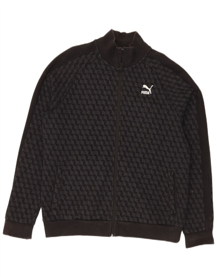 Puma Chaqueta de chándal con gráfico para hombre, talla grande, algodón geométrico negro