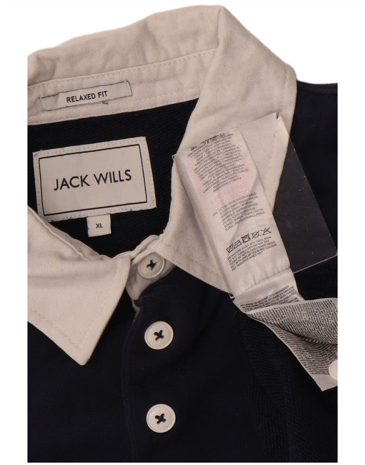 JACK WILLS Polo de rugby gráfico para hombre XL Azul marino Colorblock