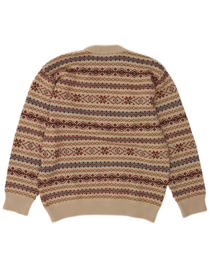 Vintage hombres cuello redondo jersey suéter medio beige Fair Isle
