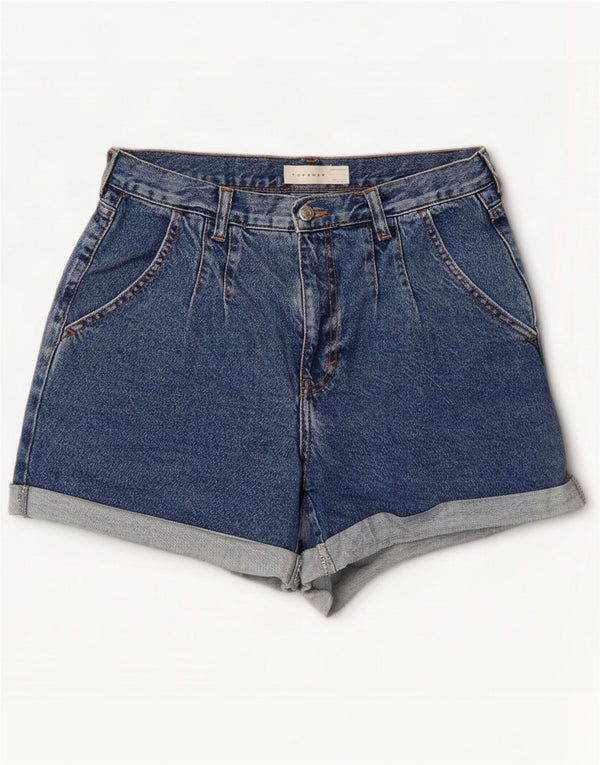 Topshop Shorts vaqueros plisados para mujer UK 10 Small W28 Algodón azul
