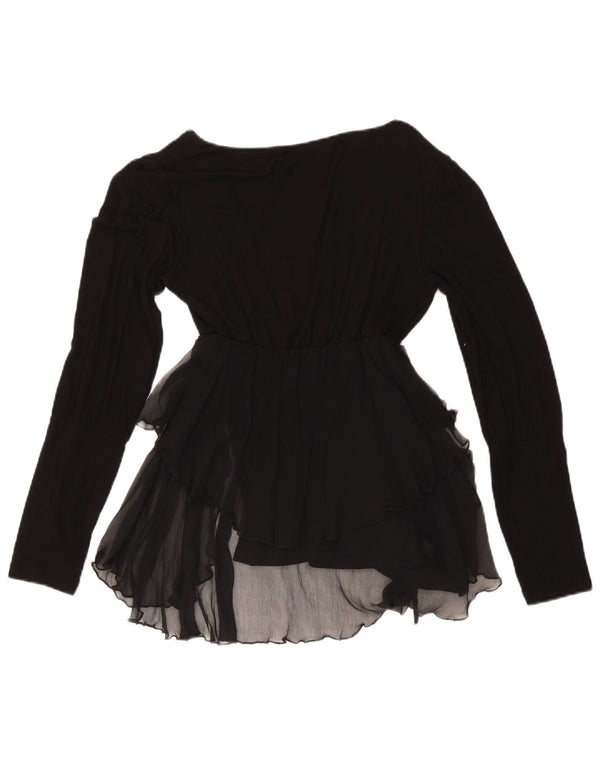 Germano Zama Blusa asimétrica de manga larga para mujer UK 44 Grande Negro