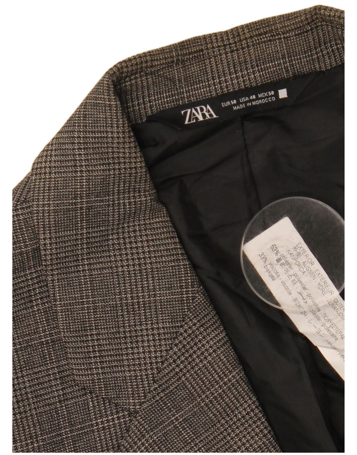ZARA Chaqueta tipo blazer de 1 botón para hombre EU 50 Poliéster de pata de gallo gris medio