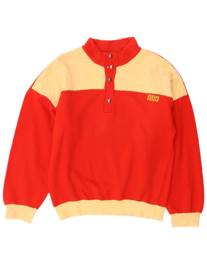 Vintage hombres botón cuello sudadera jumper IT 48 Medium Red Colourblock