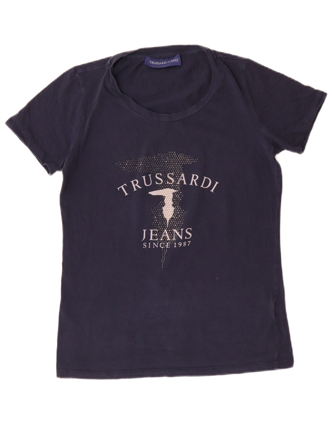 TRUSSARDI JEANS Camiseta gráfica para mujer Top UK 40 Medium Azul marino