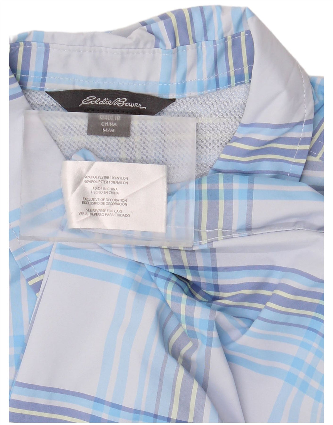 EDDIE BAUER Camisa de manga corta para mujer UK 44 Poliéster a cuadros azul medio