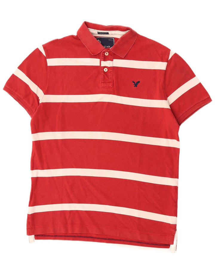 American Eagle Polo de manga corta para hombre con ajuste regular y rayas rojas grandes