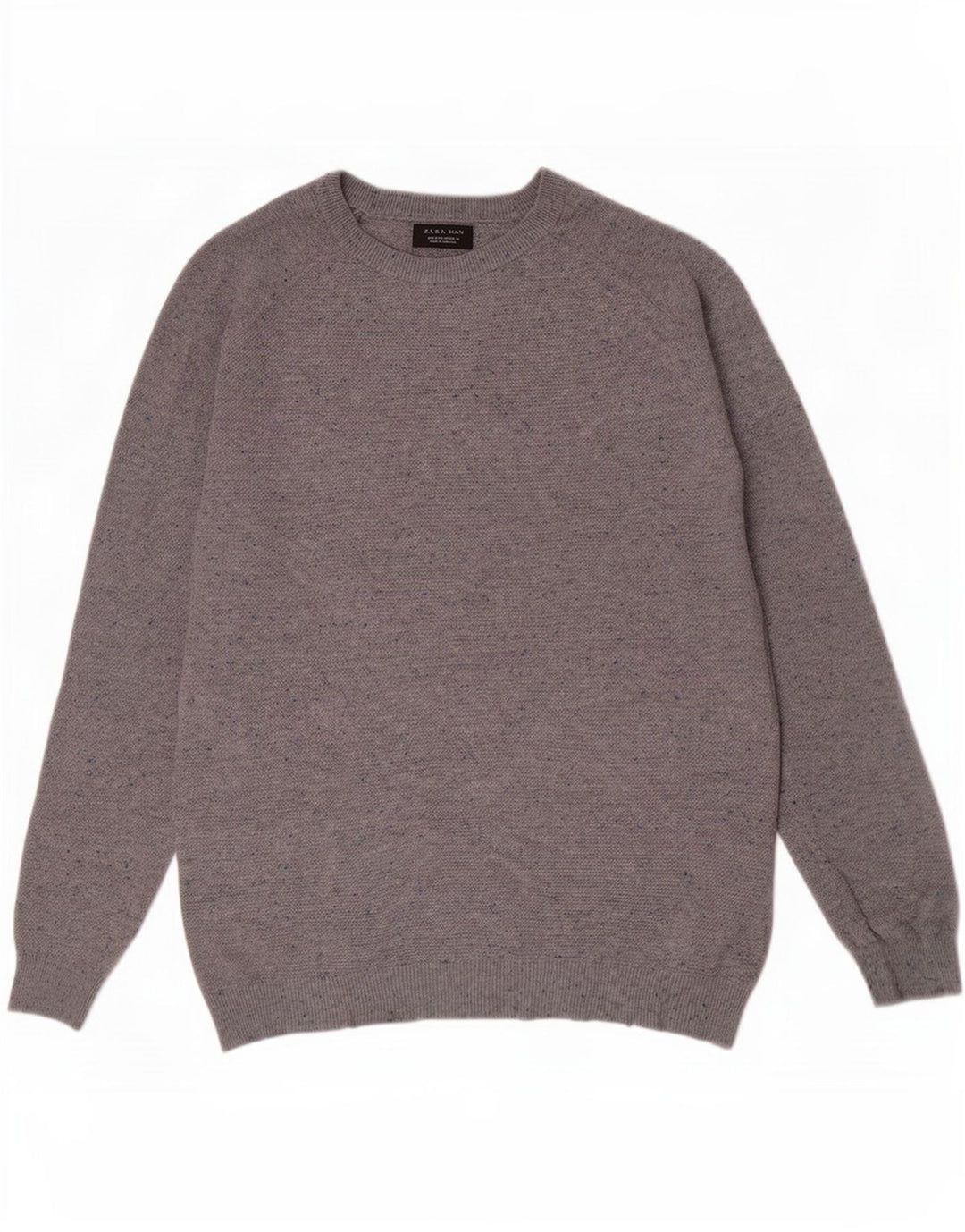 Zara Hombre Jersey Con Cuello Barco De Algodón Moteado Gris Medio