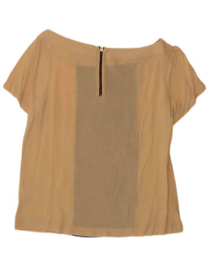Zara Mujer Blusa Top UK 46 Large Beige Colourblock Viscosa