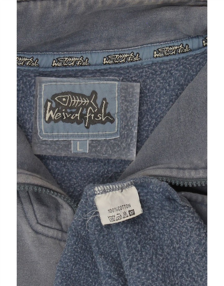 WEIRD FISH Sudadera con cuello y cremallera para hombre, jersey de algodón azul grande