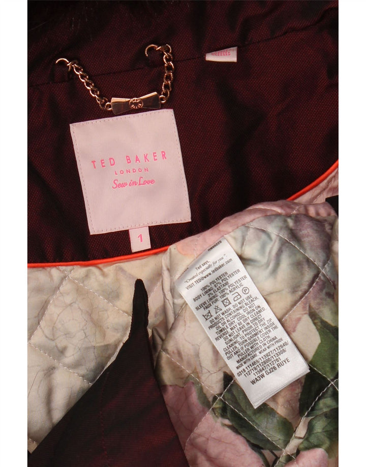 Ted Baker Parka con capucha para mujer Talla 1 XS Poliéster burdeos