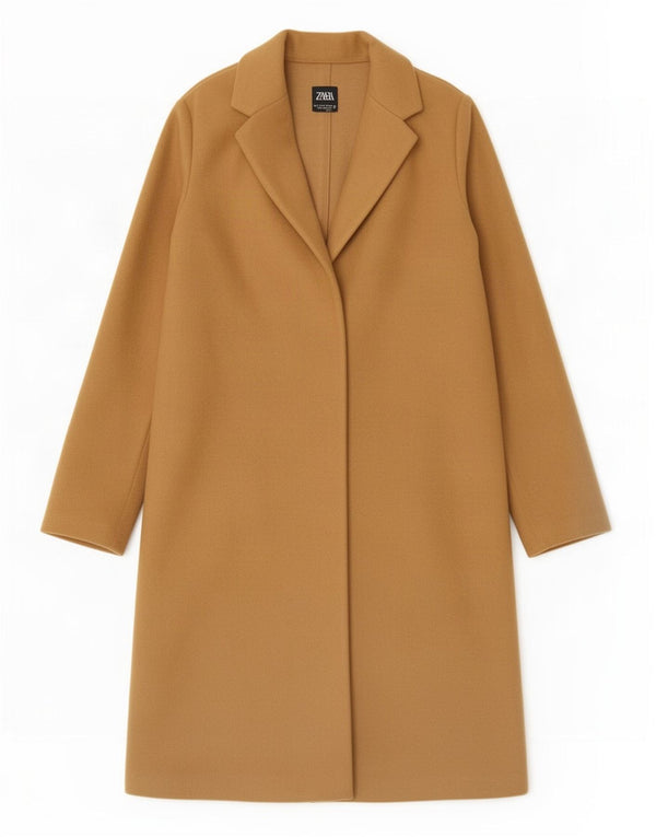 Zara Mujer Abrigo Abierto UK 40 Pequeño Poliéster Beige