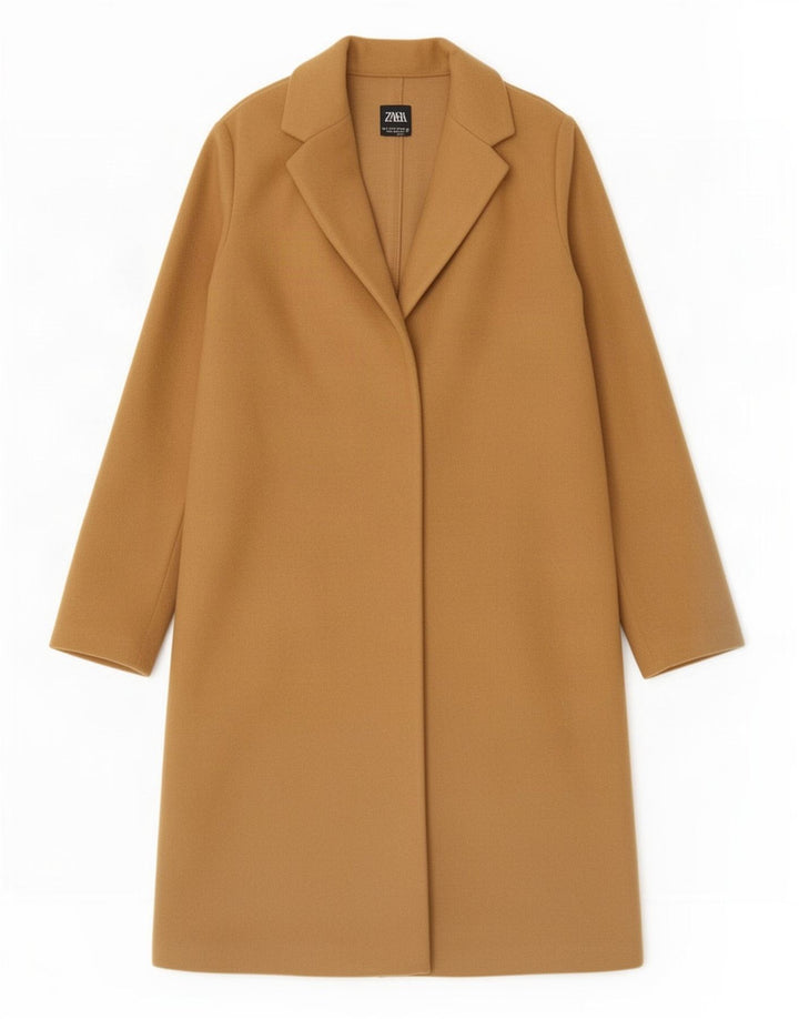 Zara Mujer Abrigo Abierto UK 40 Pequeño Poliéster Beige