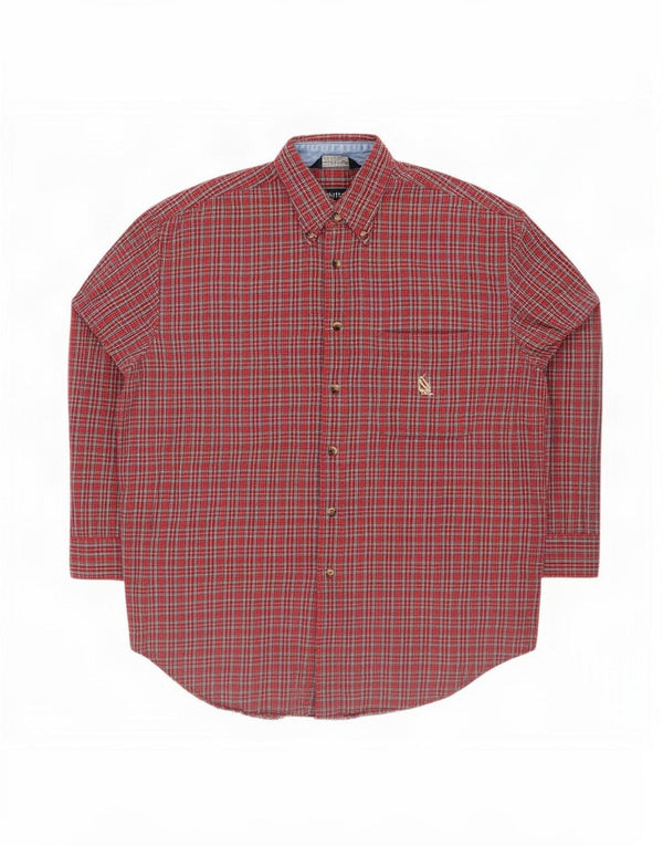 Nautica Mens Flannel Shirt Large Red Check Cotton