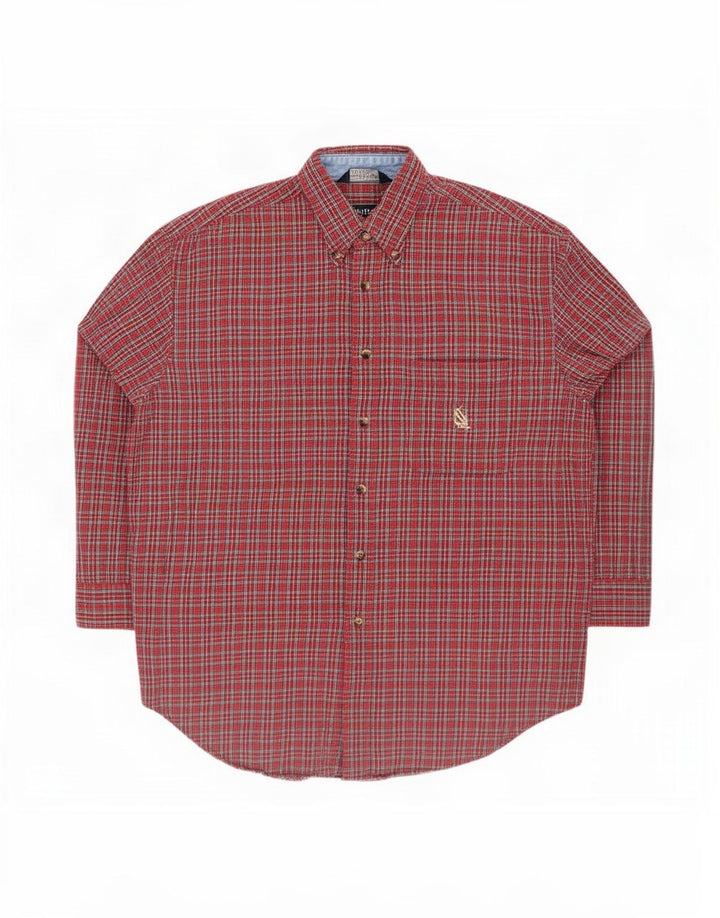 Nautica Camisa de franela para hombre de algodón a cuadros rojos grandes