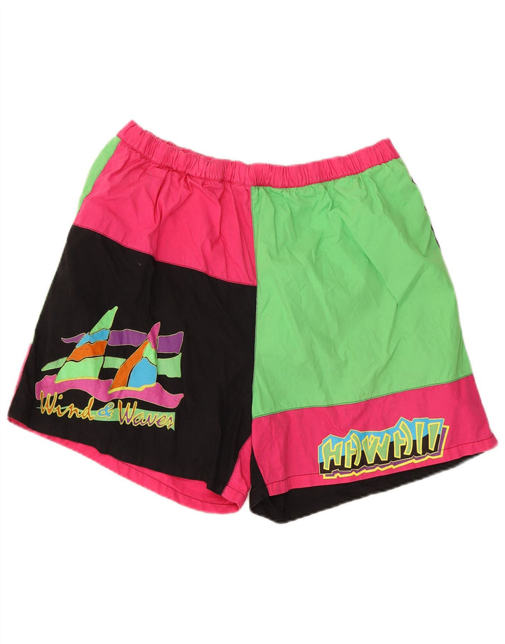 Vintage mujer pantalones cortos de natación Reino Unido 14 bloque de color multicolor medio