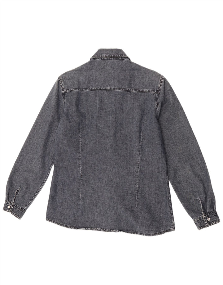 Vintage mujer camisa de mezclilla Reino Unido 14 algodón gris medio