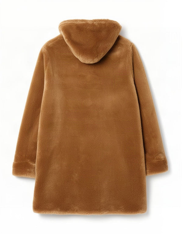 Vintage mujeres abierto abrigo de piel sintética Reino Unido 14 grande beige