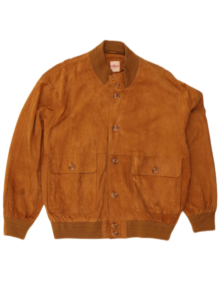 Chaqueta bomber de ante Prince para hombre Reino Unido 40 Cuero beige grande