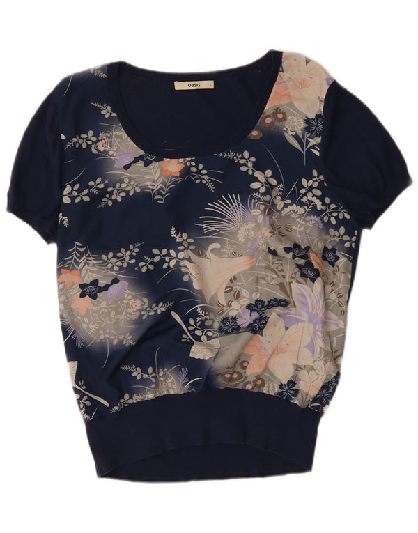 Oasis Blusa para mujer Top UK 46 Large Poliamida floral azul marino