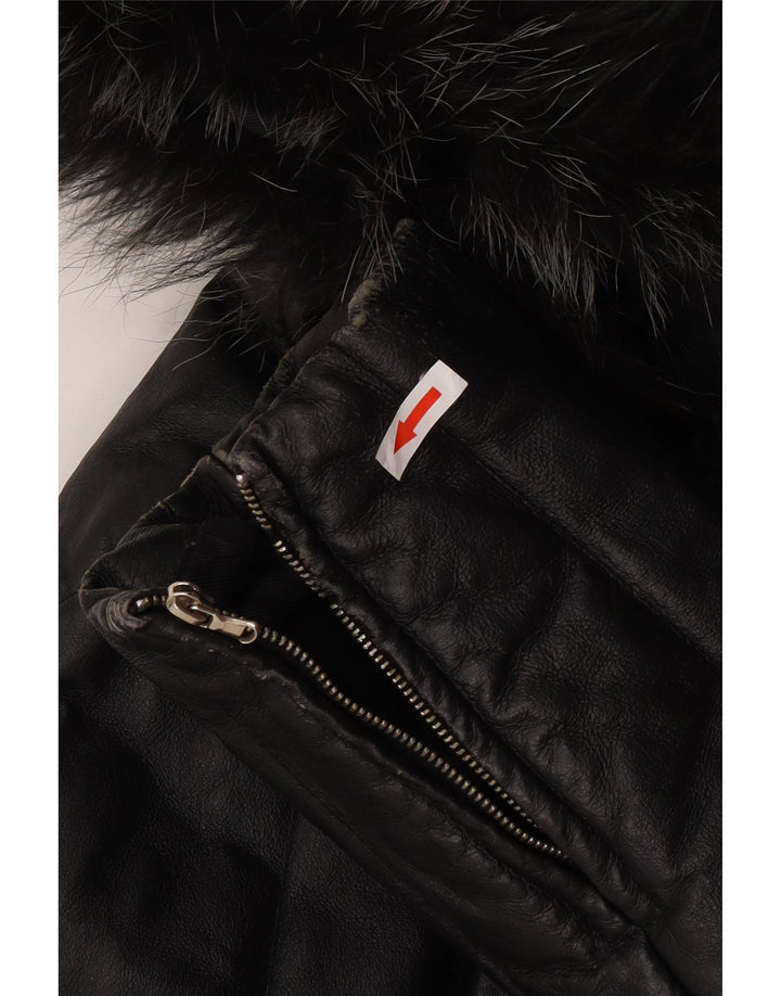 Chaqueta de cuero con capucha vintage para mujer IT 48 XL cuero negro