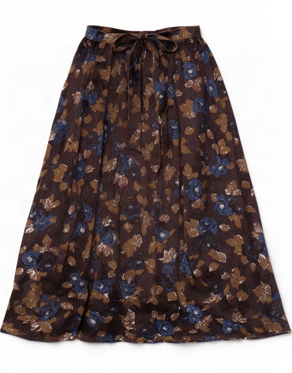 Falda acampanada vintage para mujer XS W24 Acetato floral marrón