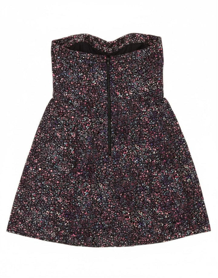 MONSOON Womens Strapless Dress UK 8 Small  Black Spotted Cotton