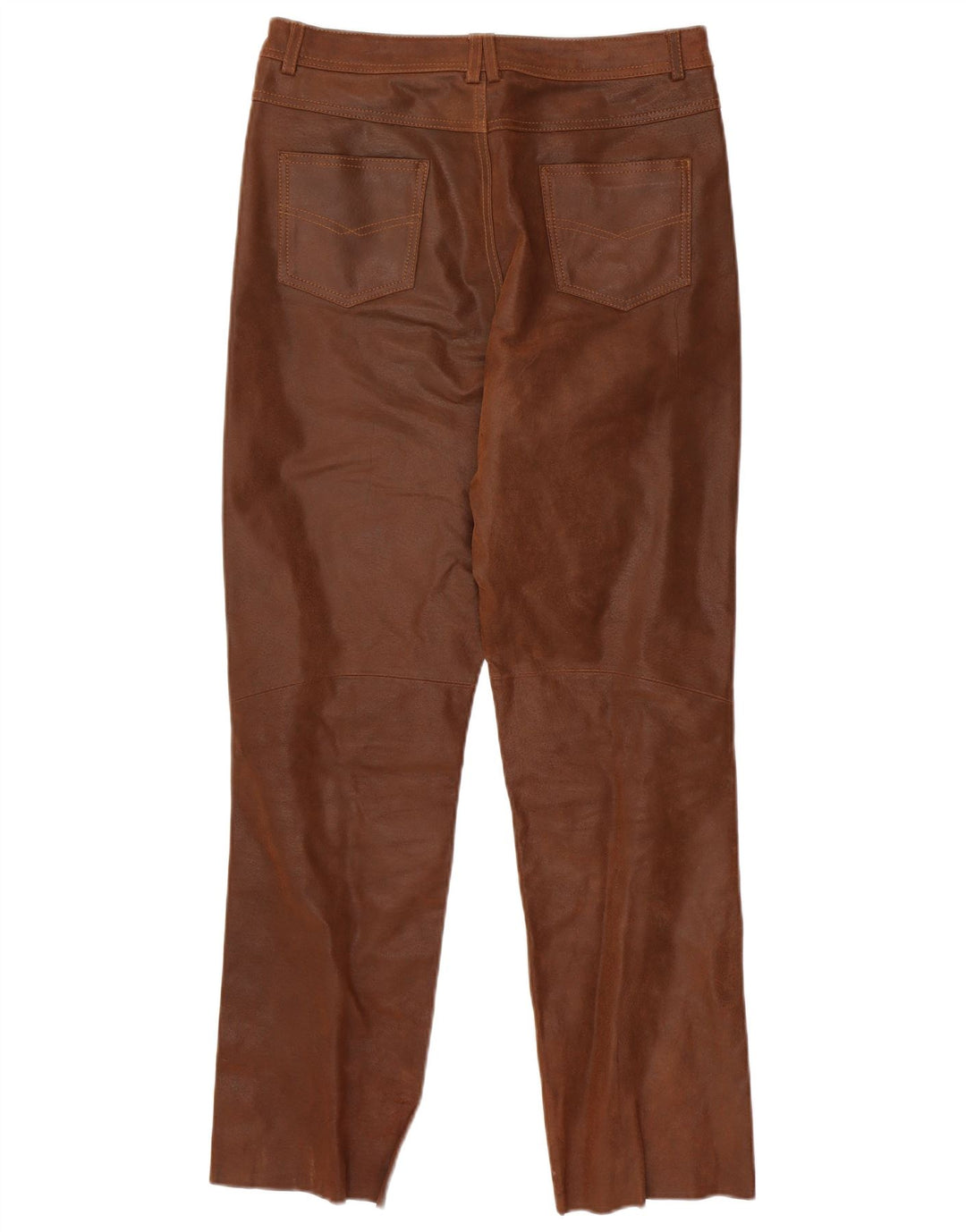 VINTAGE Pantalones de cuero rectos para hombre Reino Unido 36 Pequeño W31 L30 Cuero marrón