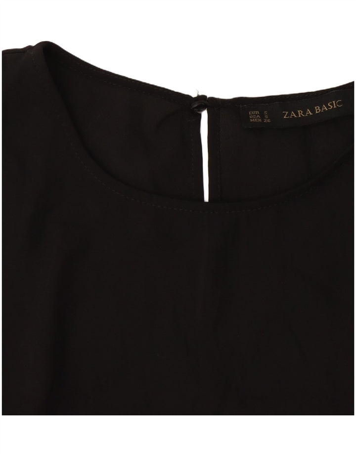 Zara Mujer Blusa Manga 3/4 Top UK 10 Small Negro