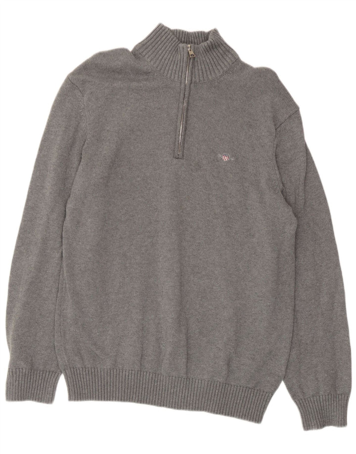 Gant Jersey con cuello y cremallera para hombre, talla grande, algodón gris