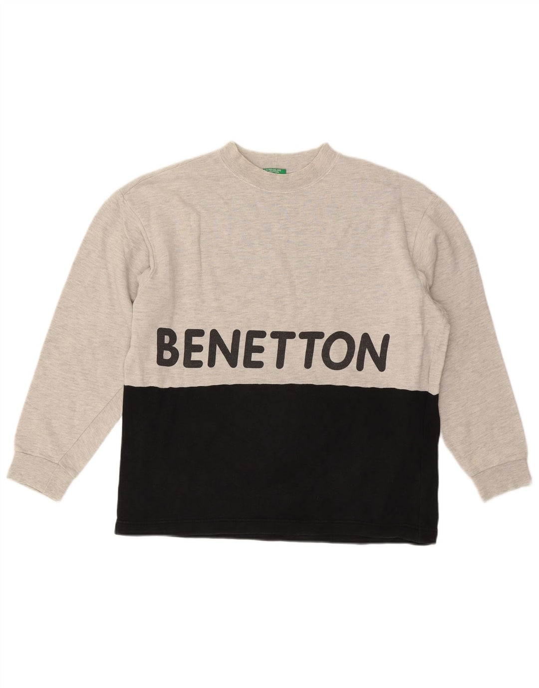 BENETTON Hombre Sudadera Estampada Jersey Small Gris Colorblock Algodón