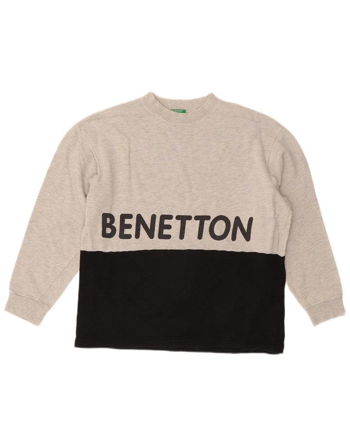 BENETTON Hombre Sudadera Estampada Jersey Small Gris Colorblock Algodón